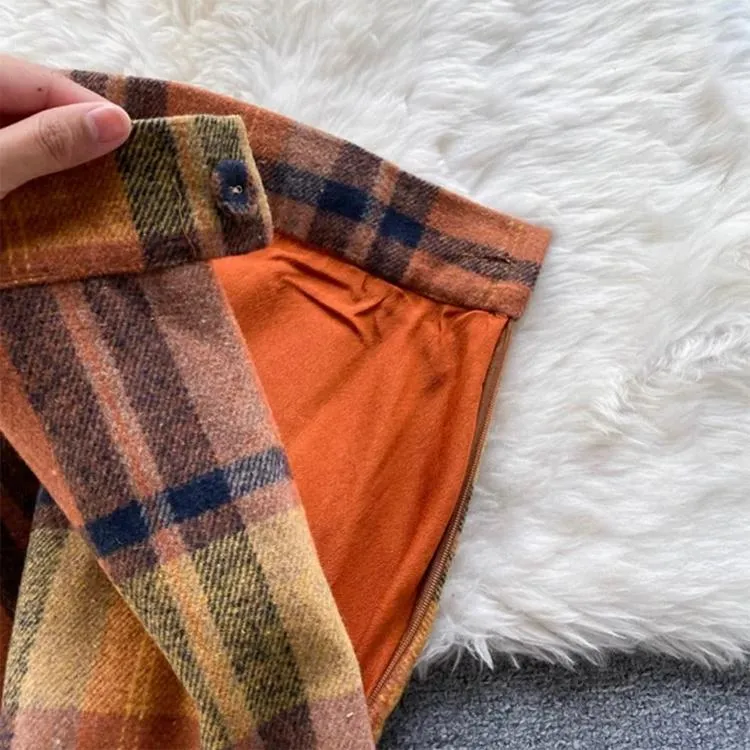 Two Piece Set Women Knitting Korean Elegant Conjunto Femenino Solid Sweater plaid Long Skirts Autumn Winter Clothing