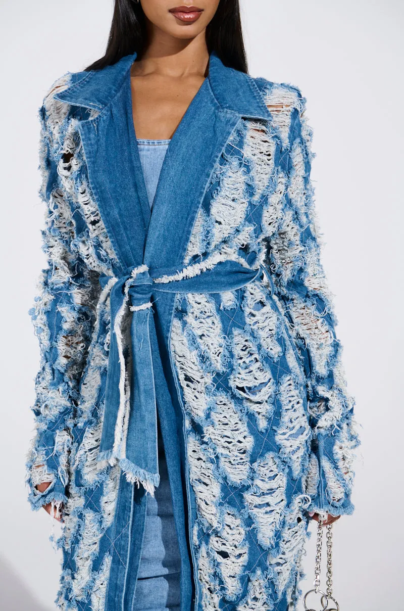ULTRA DISTRESSED DENIM TRENCH
