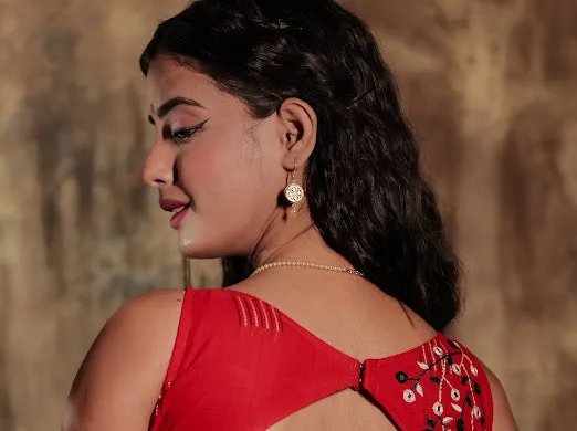 Utkorshini - Red Embroidered Sleeveless Cotton Blouse