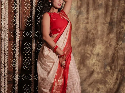 Utkorshini - Red Embroidered Sleeveless Cotton Blouse