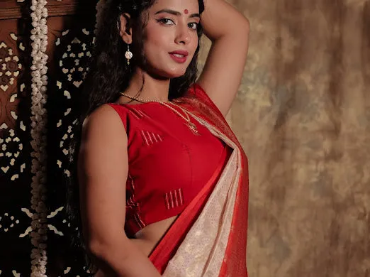 Utkorshini - Red Embroidered Sleeveless Cotton Blouse