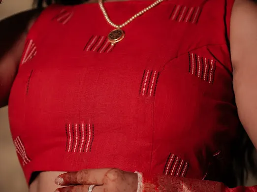 Utkorshini - Red Embroidered Sleeveless Cotton Blouse