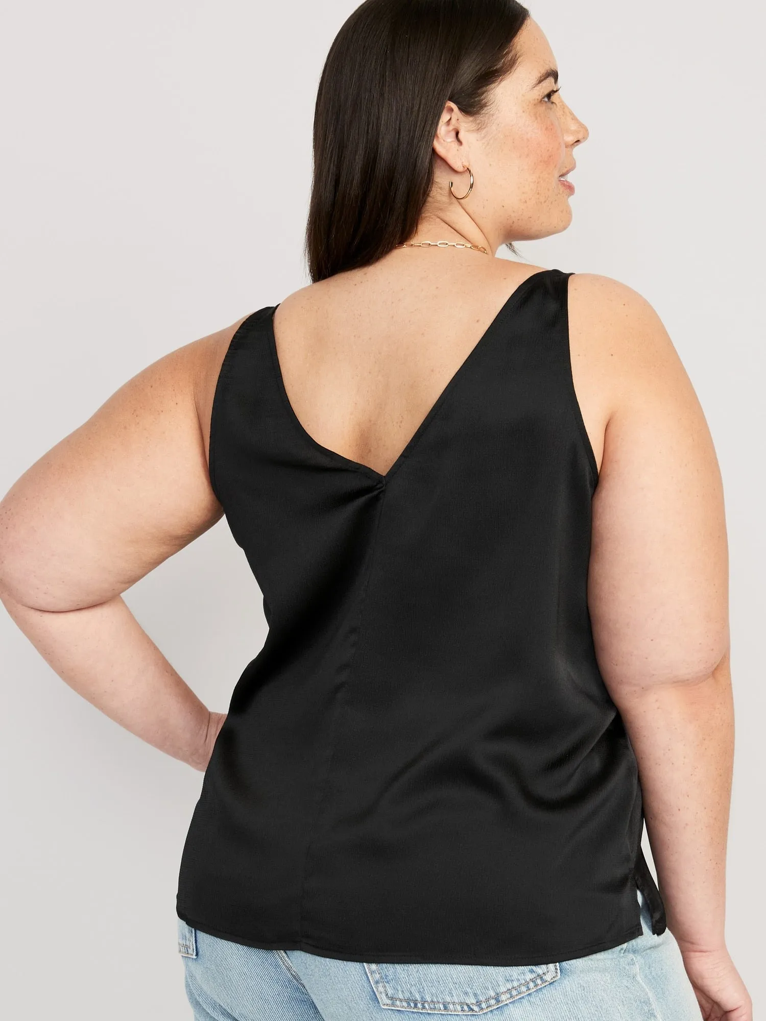 V-Neck Sleeveless Satin Top for Women