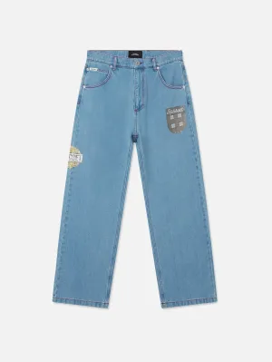 Varsity Straight Denim Trousers - Light Blue