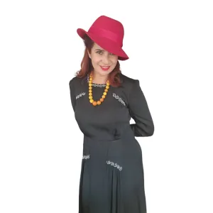 Vintage 40s Embroidered Dress Black Rayon Long Sleeve