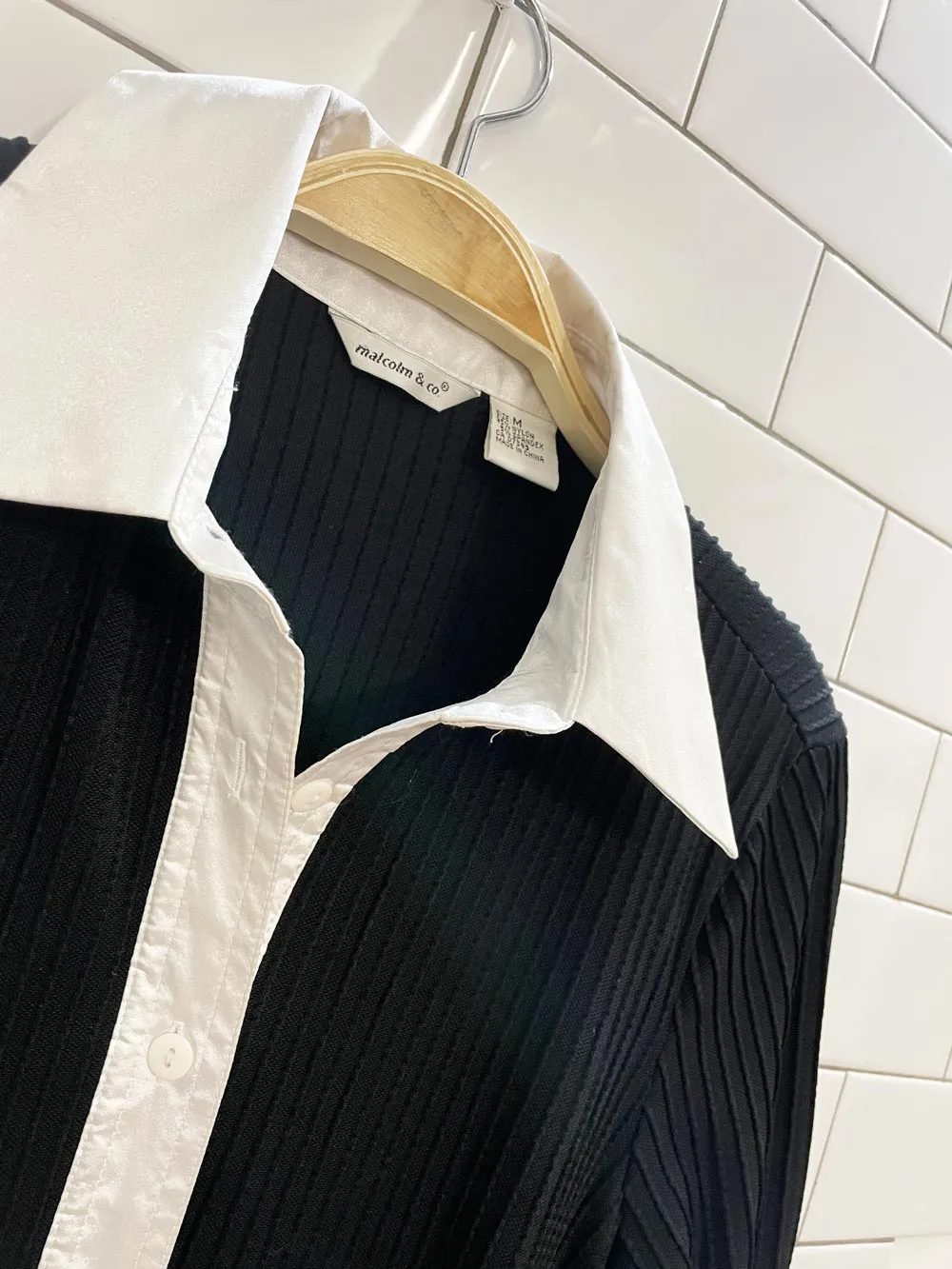 vintage 90s malcom & co contrast collar ribbed shirt
