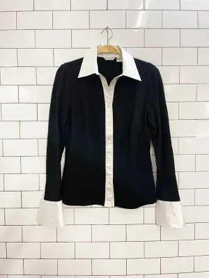 vintage 90s malcom & co contrast collar ribbed shirt