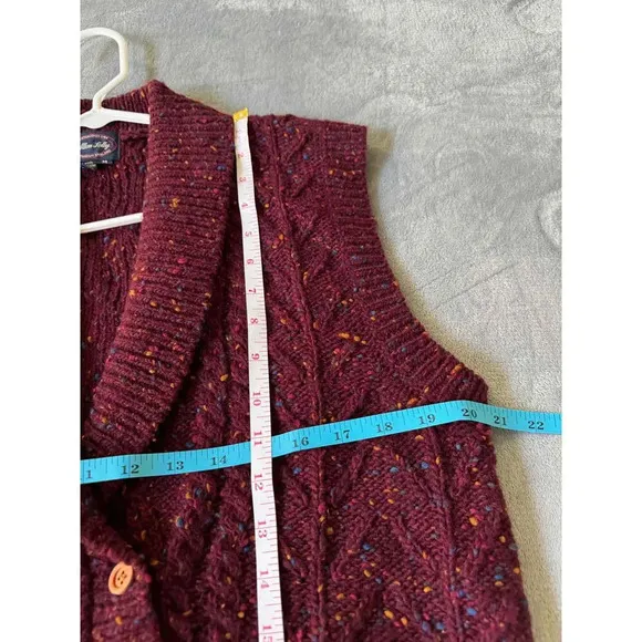 Vintage Allen Solly Maroon Cable Knit Sleeveless Double Breasted Cardigan