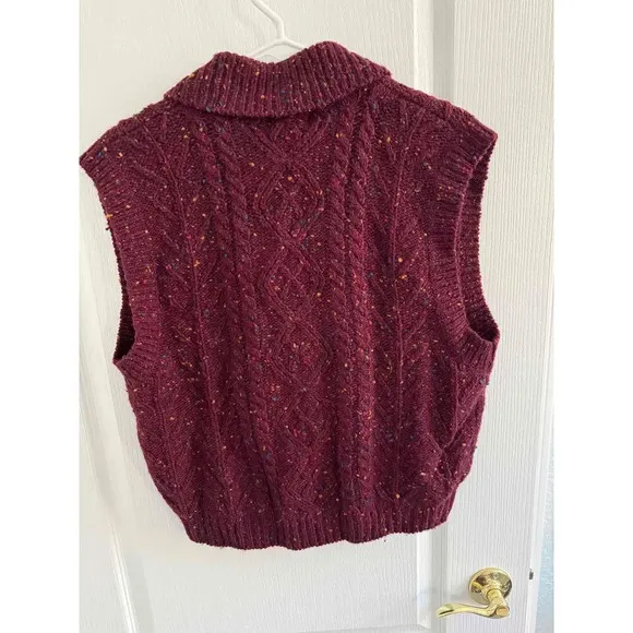 Vintage Allen Solly Maroon Cable Knit Sleeveless Double Breasted Cardigan