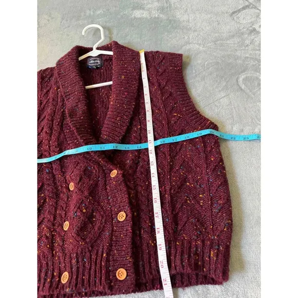 Vintage Allen Solly Maroon Cable Knit Sleeveless Double Breasted Cardigan
