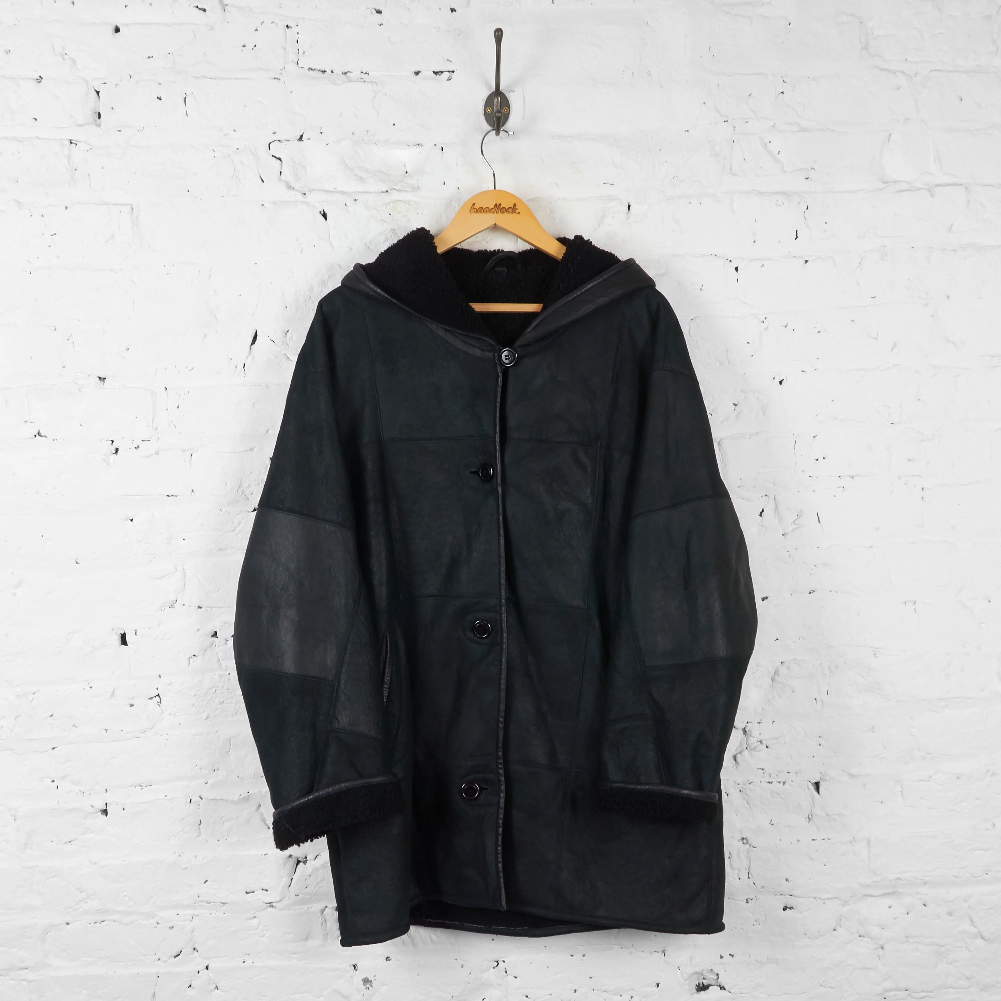 Vintage Aviator Style Longline Coat - Black - L