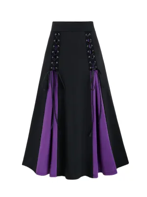 Vintage High-Waist Colorblock Pleated Skirt