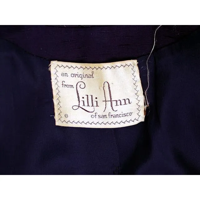 Vintage Ladies Gabardine/Faille  Suit Lilli Ann Navy Blue Knockout 1950s