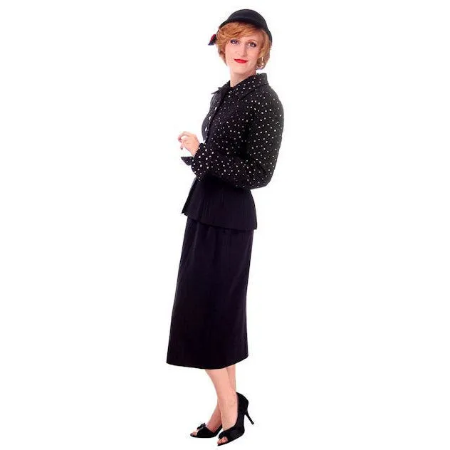 Vintage Ladies Gabardine/Faille  Suit Lilli Ann Navy Blue Knockout 1950s