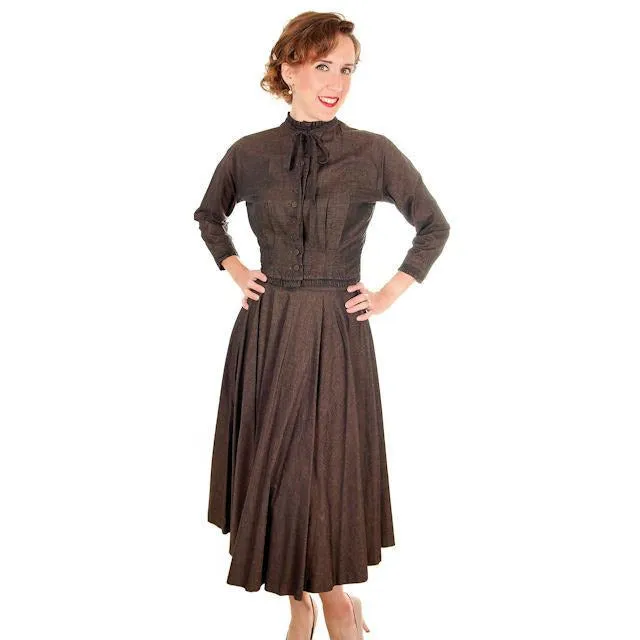 Vintage Ladies Wasp Waist Suit Late 1940s Circle Skirt Brown36-23-Free