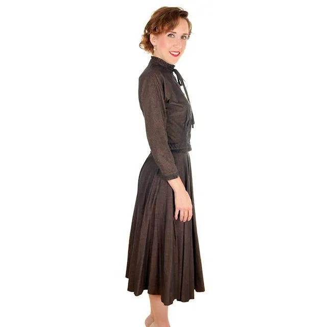 Vintage Ladies Wasp Waist Suit Late 1940s Circle Skirt Brown36-23-Free