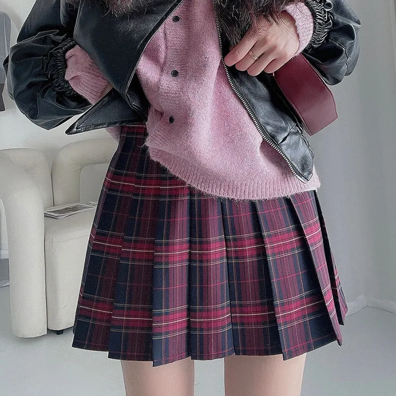 Vintage Red Plaid Skirt Suits