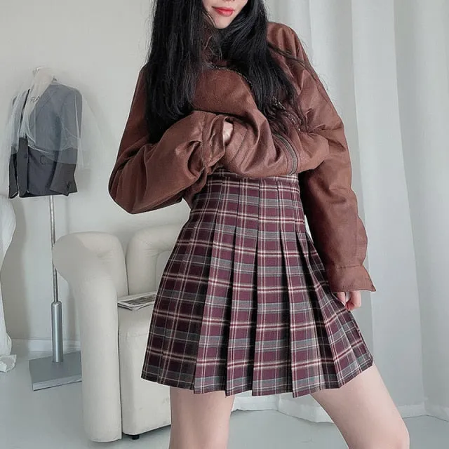 Vintage Red Plaid Skirt Suits