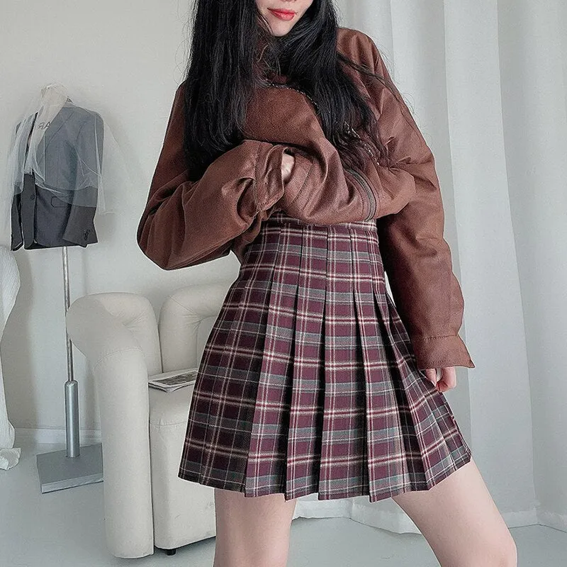 Vintage Red Plaid Skirt Suits