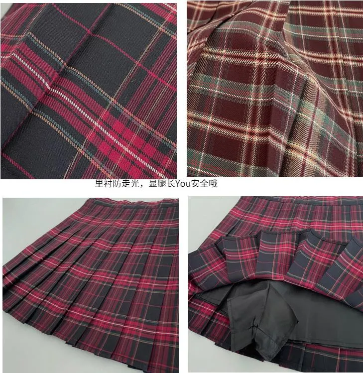 Vintage Red Plaid Skirt Suits