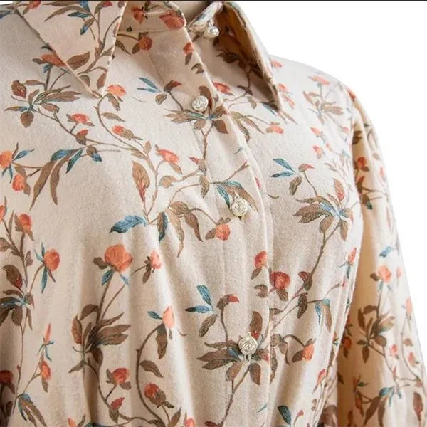 Vintage Set Long Sleeve Lapel Chiffon Printed Shirt Top Blouse   High Waist Skirt Outfits 2 Piece Set Lady Elegant Chic Skirt Suits