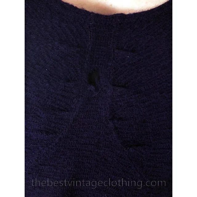 Vintage Womens Swim Suit Wool Navy Blue Braided  Straps 1930s 36-34-38