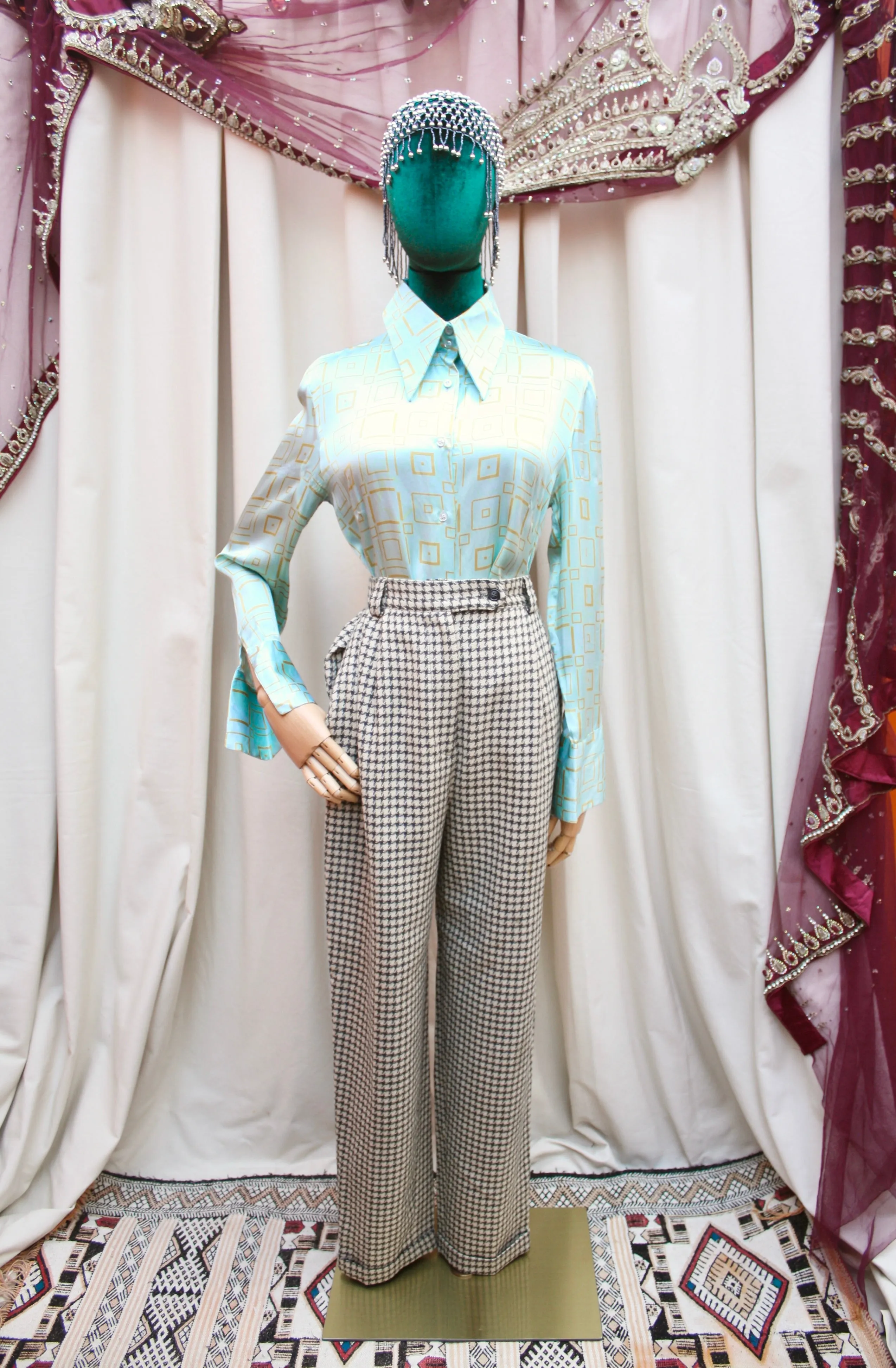Vintage Wool Houndstooth Cigarette Trousers