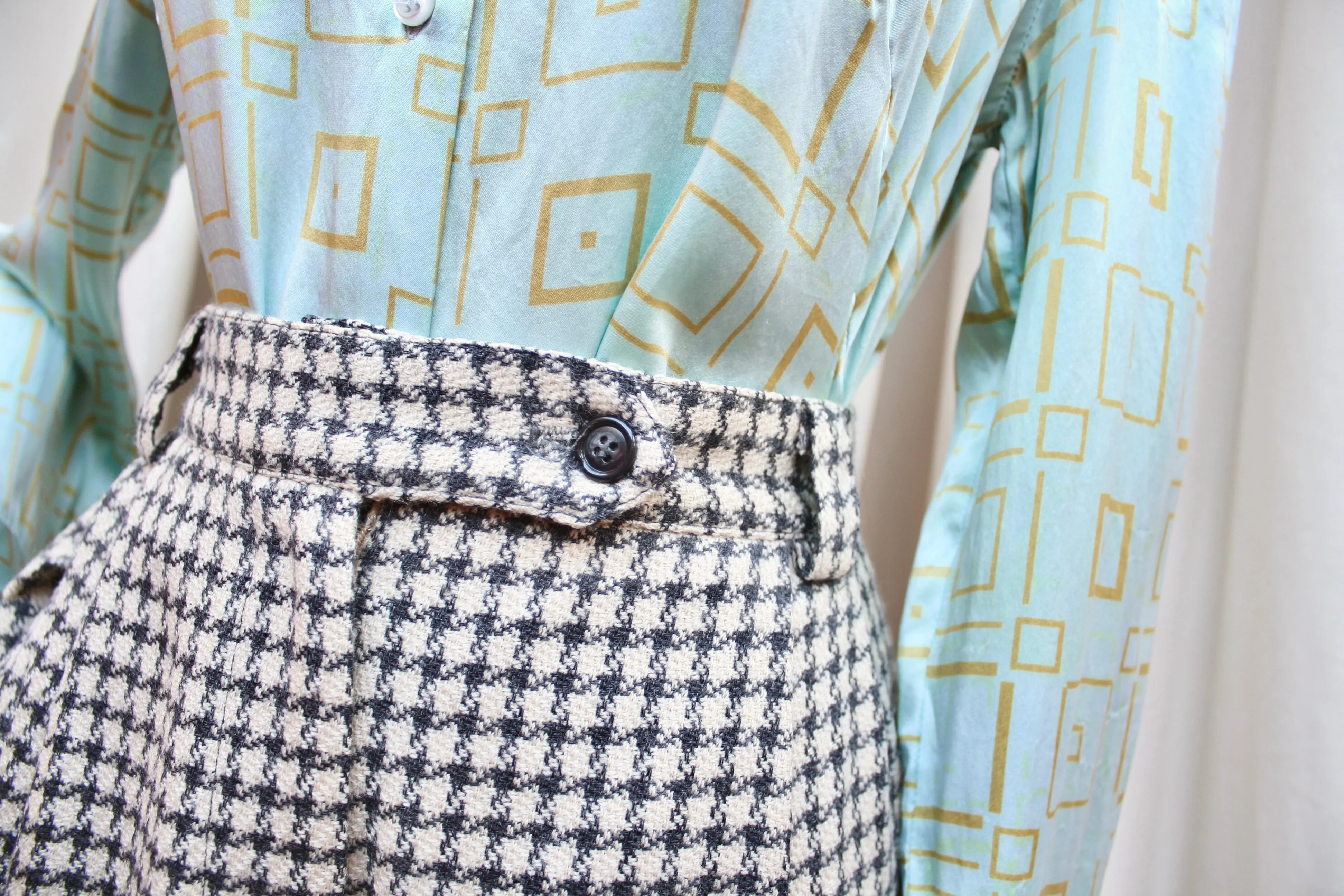 Vintage Wool Houndstooth Cigarette Trousers