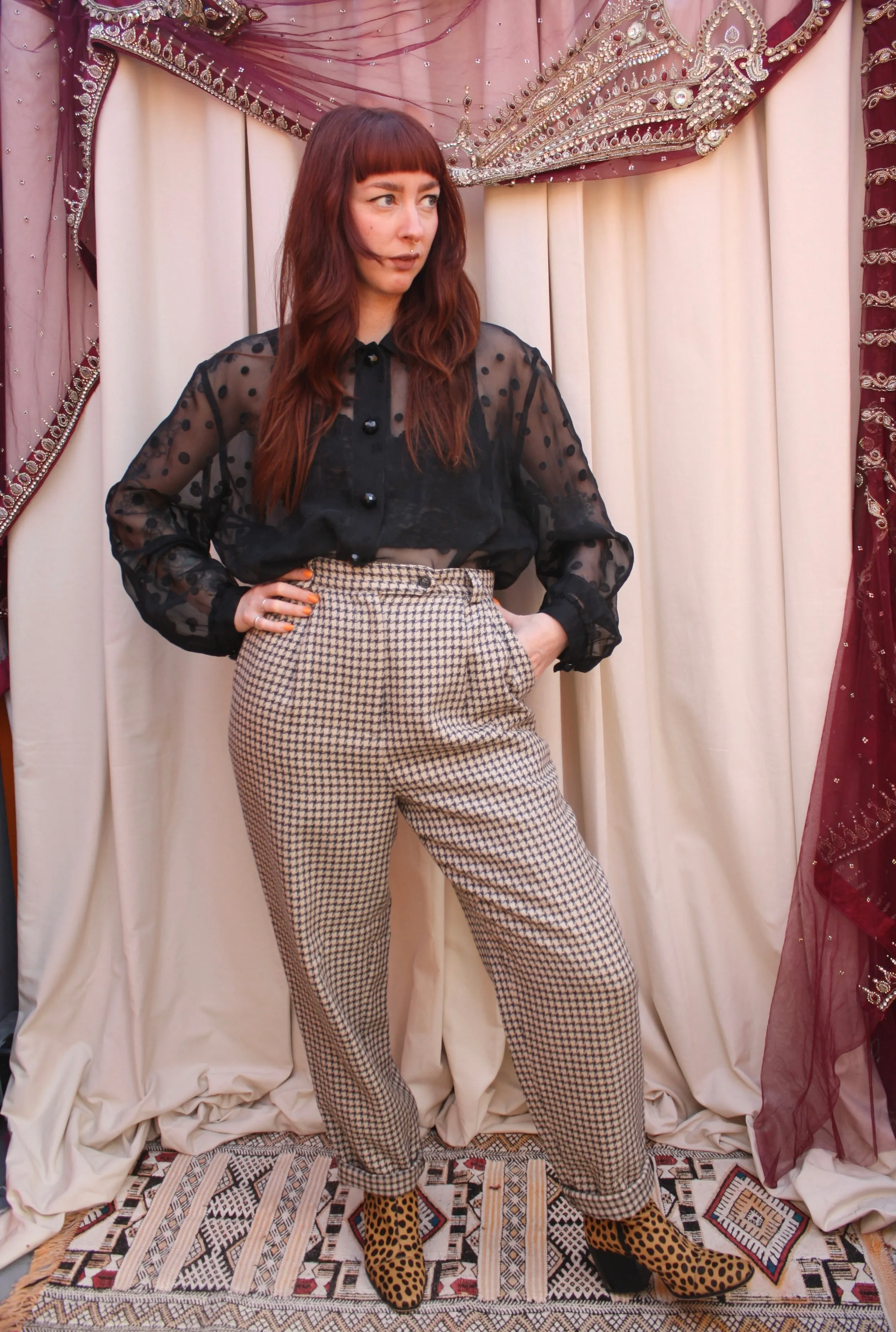 Vintage Wool Houndstooth Cigarette Trousers