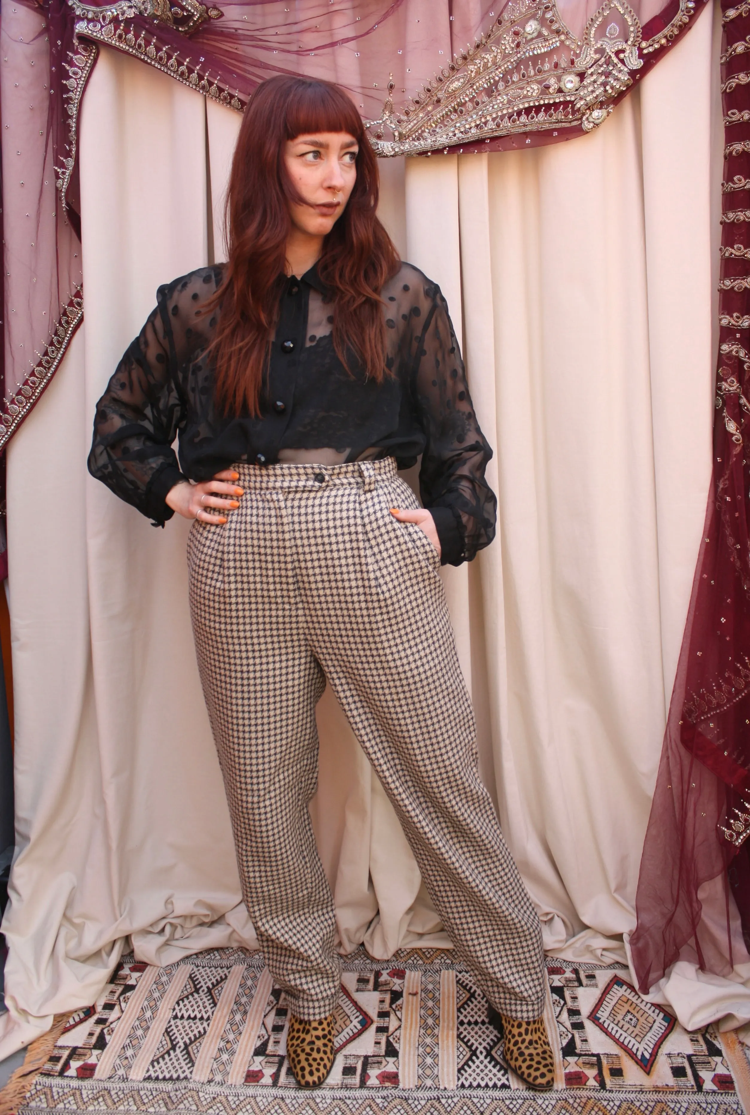 Vintage Wool Houndstooth Cigarette Trousers