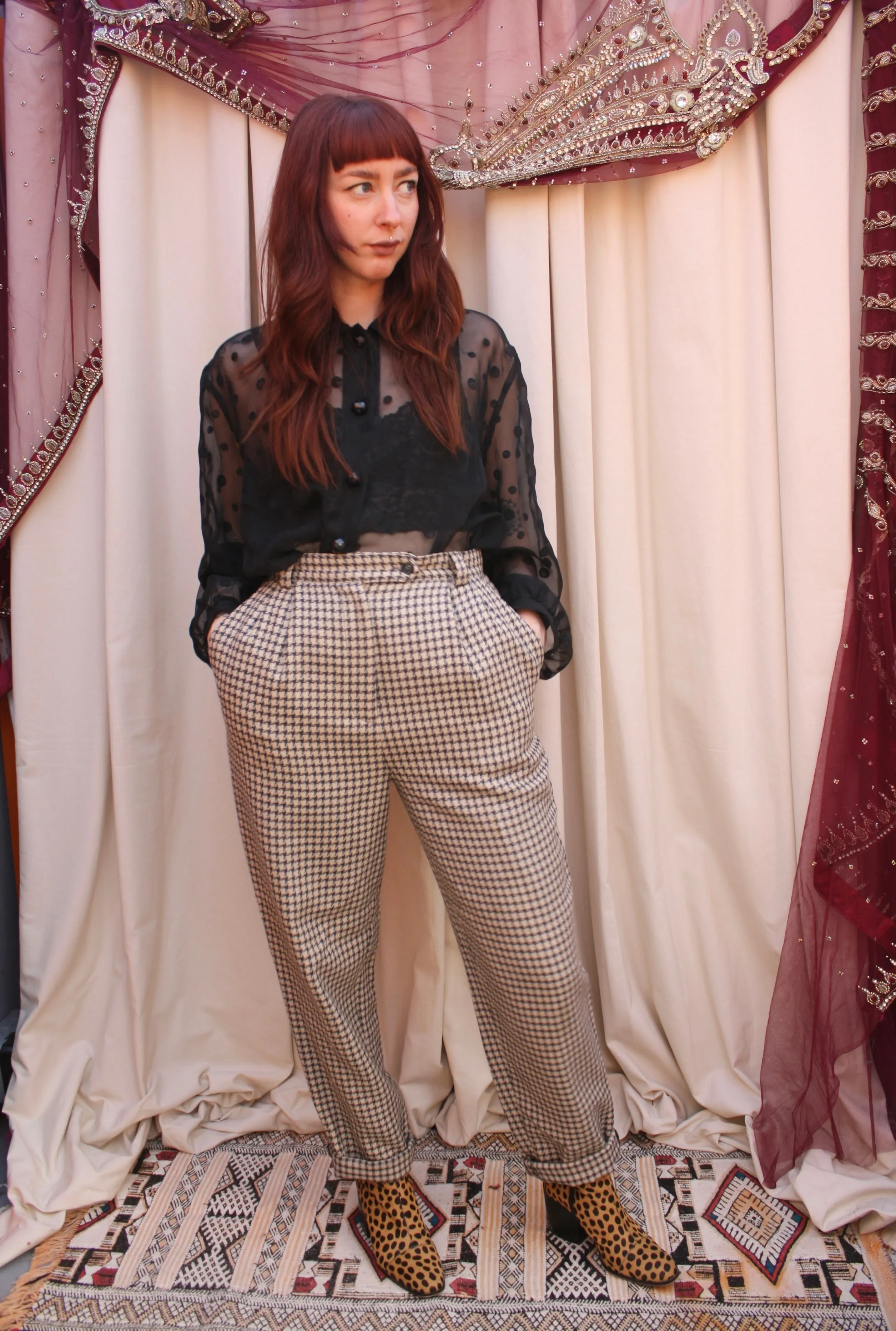 Vintage Wool Houndstooth Cigarette Trousers