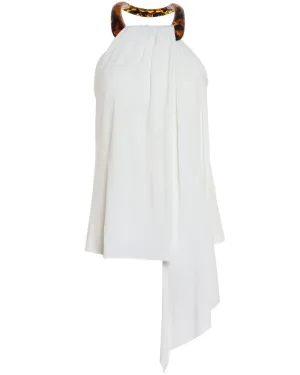 White Annelise Draped Jersey Halter Blouse