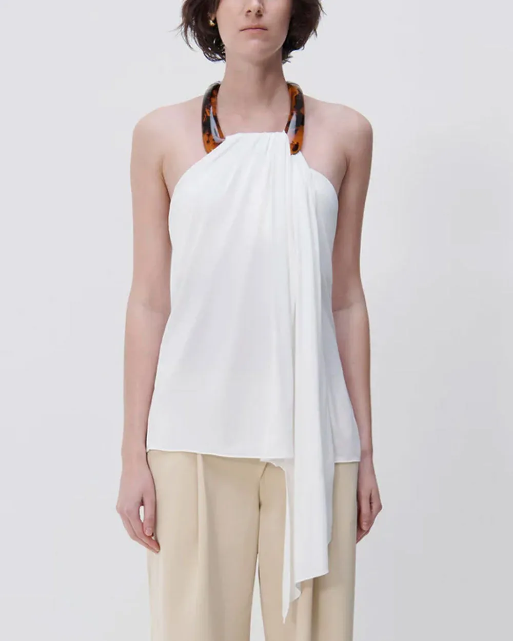 White Annelise Draped Jersey Halter Blouse