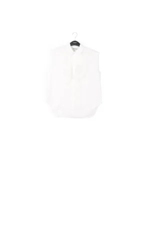 White cotton sleeveless shirt with lace embroidered trimmings