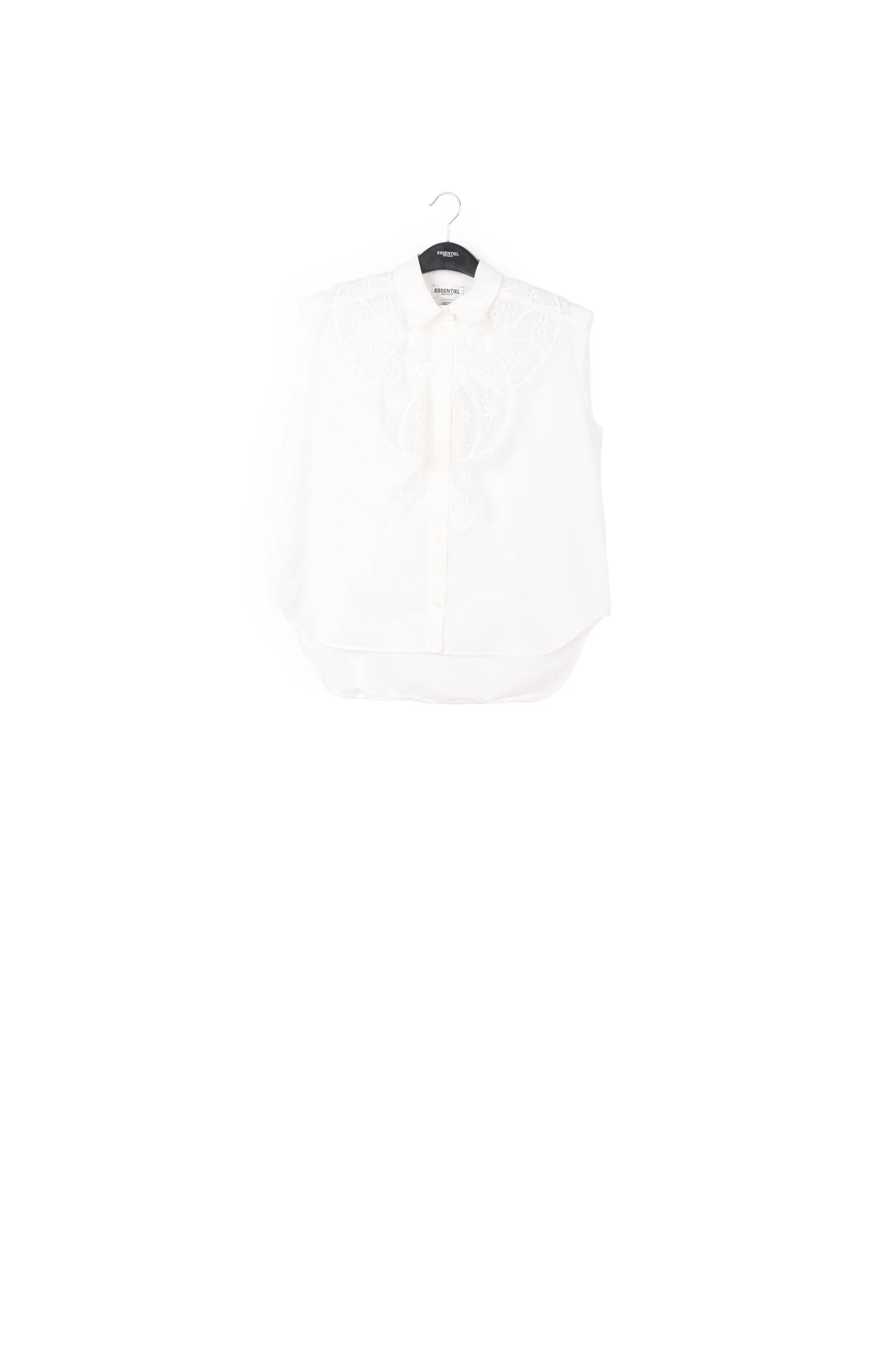 White cotton sleeveless shirt with lace embroidered trimmings