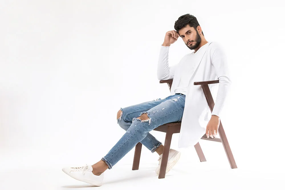 White Long Line Hoodie