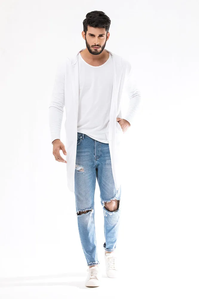 White Long Line Hoodie