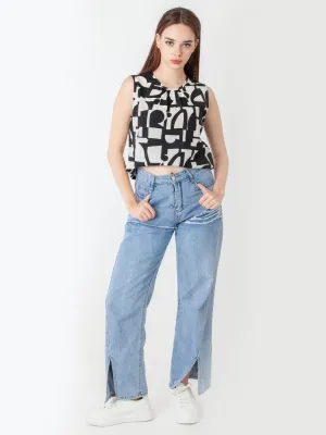 White Printed Regular Top