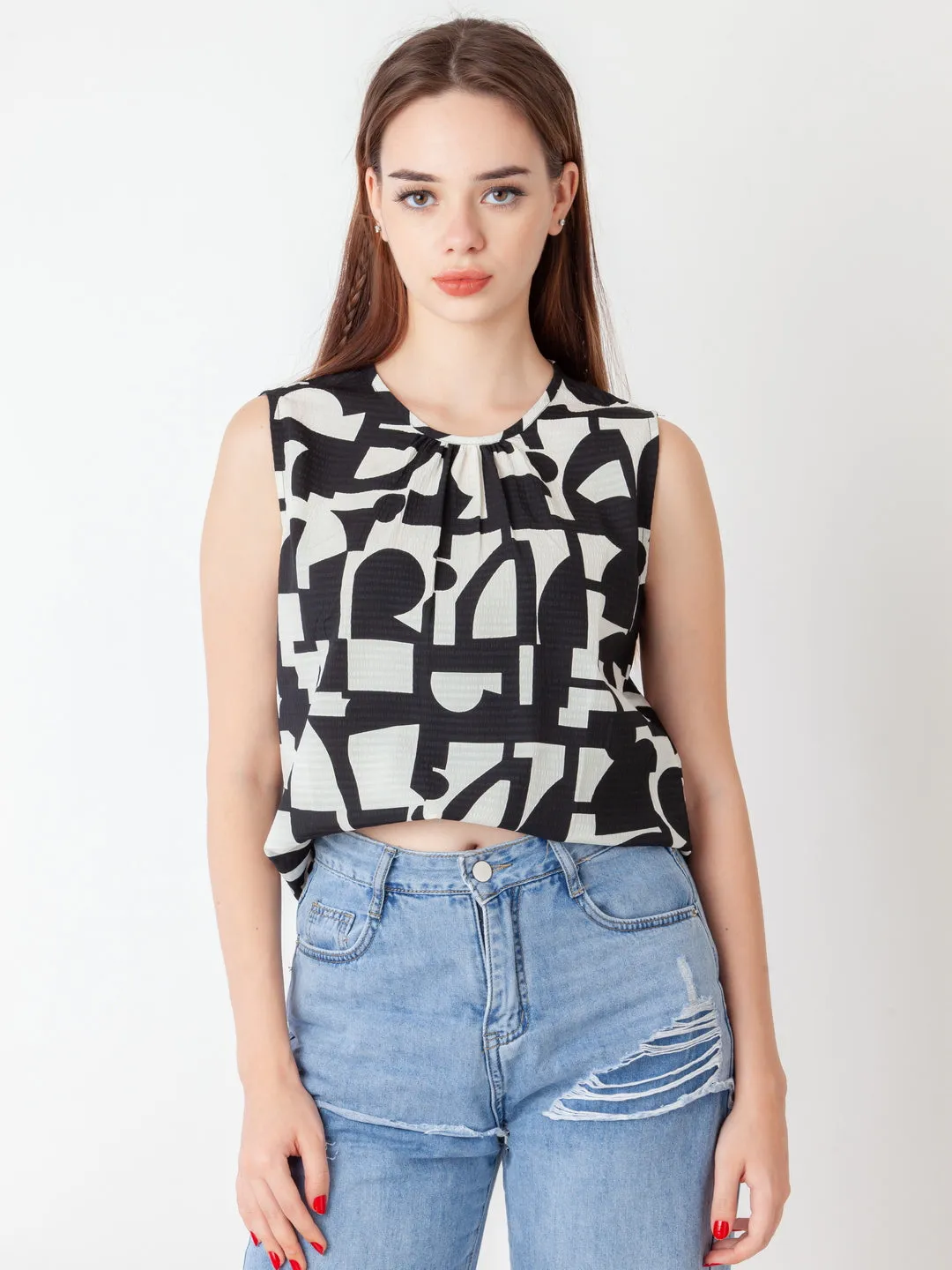 White Printed Regular Top