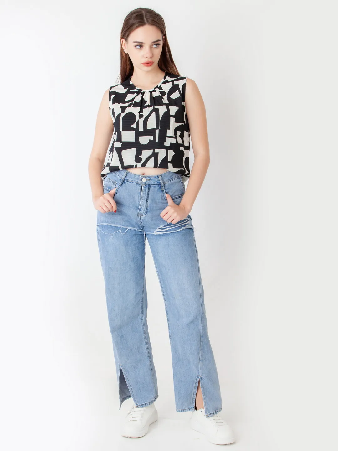 White Printed Regular Top