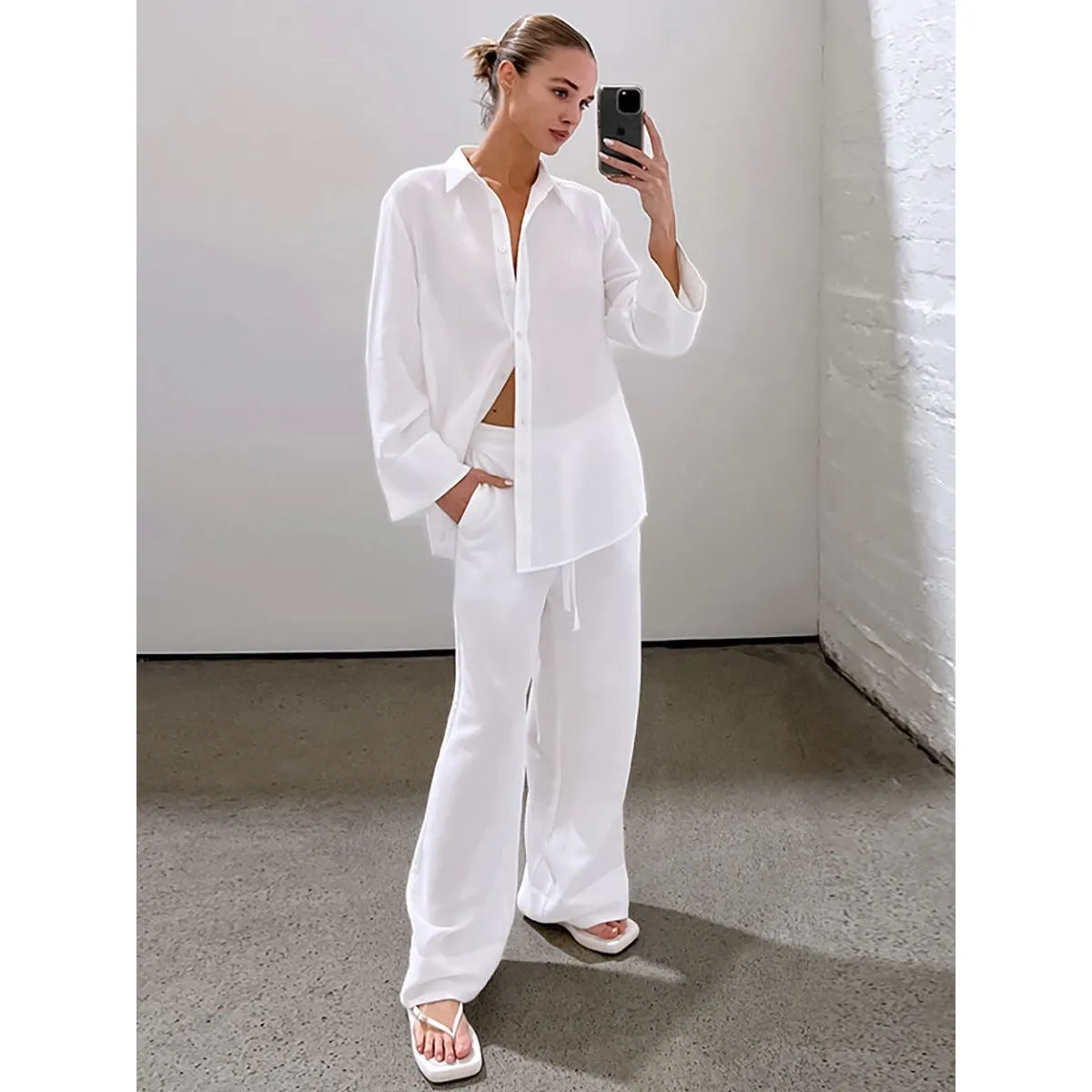 White Pure Cotton Trousers Suit