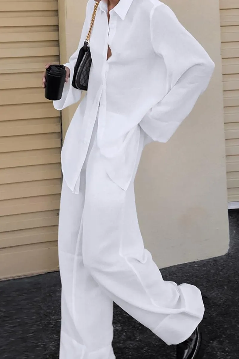 White Pure Cotton Trousers Suit