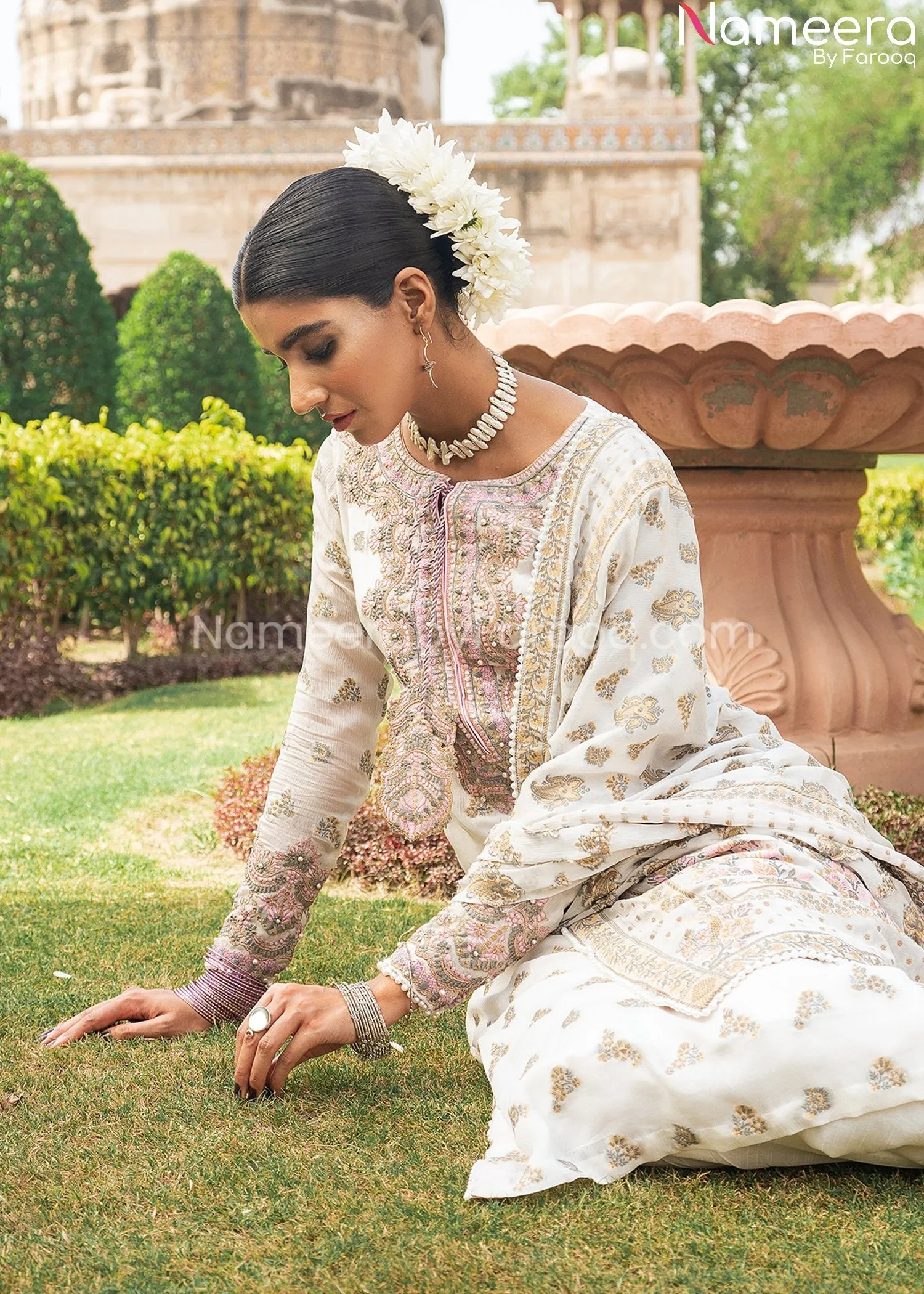 White Salwar kameez Pakistani Designer 2021 #PF159
