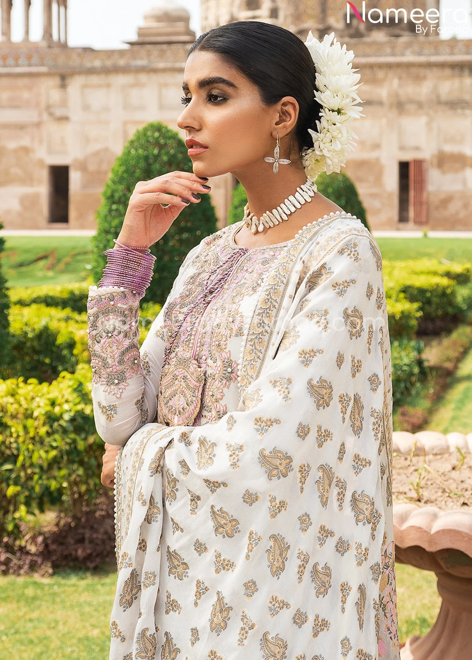 White Salwar kameez Pakistani Designer 2021 #PF159