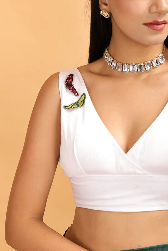 White Sleeveless Butterfly Retro  Padded Blouse