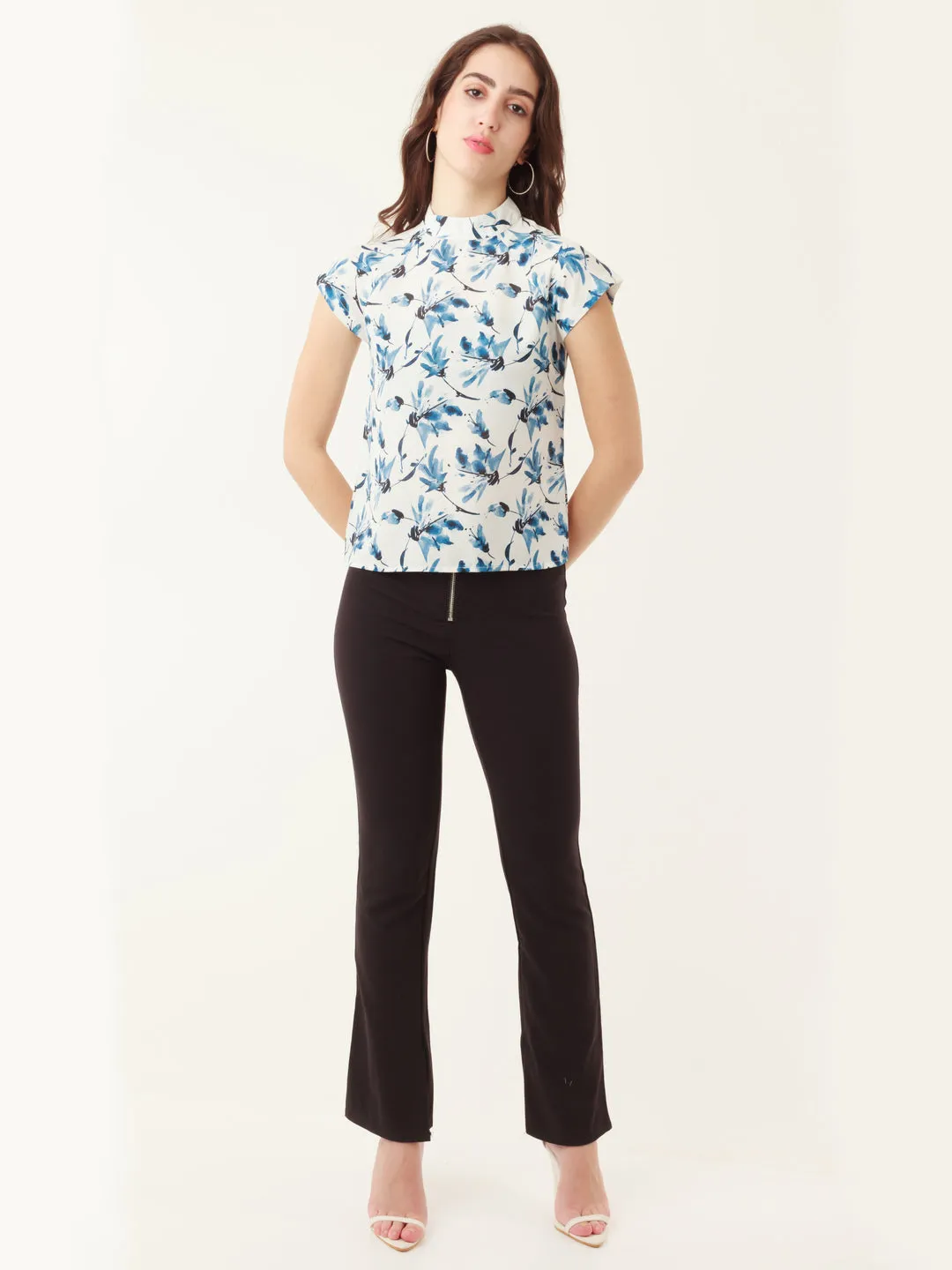 White Tropical Prints Straight Top