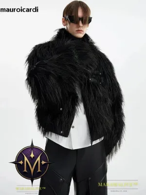 Winter Cool Handsome Black Thick Warm Soft Patchwork Faux Fur Coat Men Luxury Designer Clothing Fluffy Jacket 2023