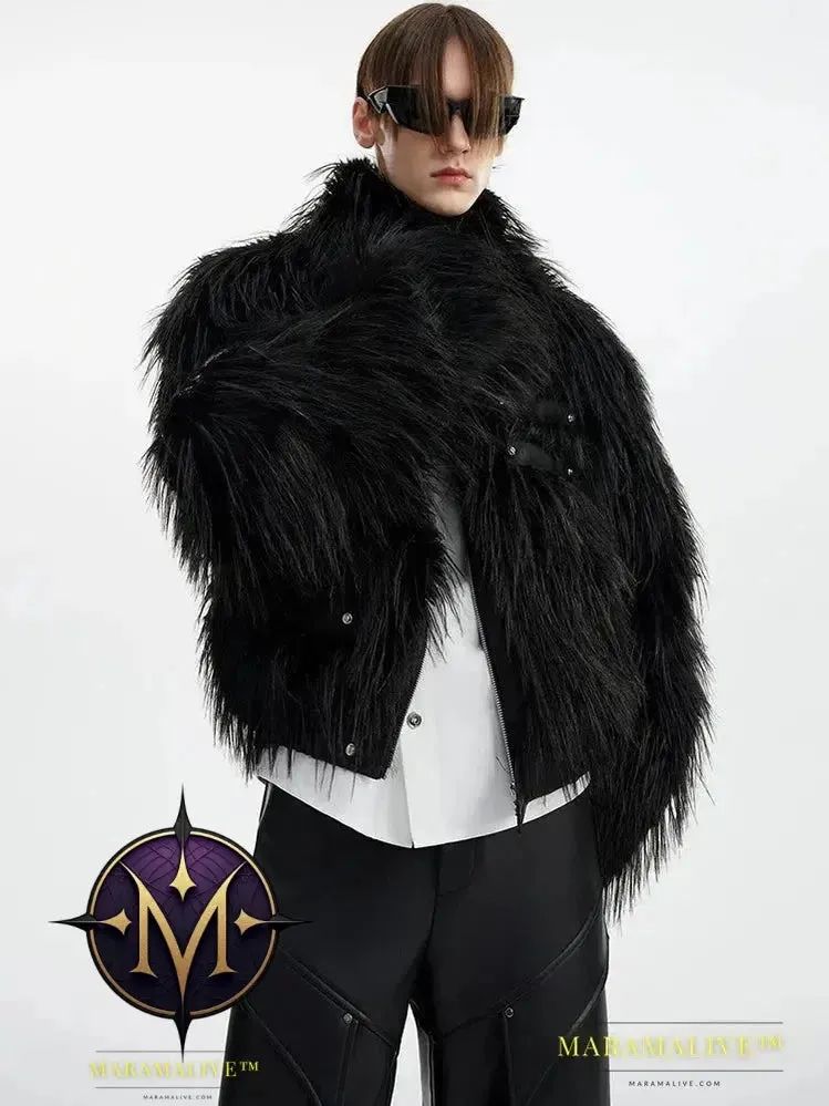 Winter Cool Handsome Black Thick Warm Soft Patchwork Faux Fur Coat Men Luxury Designer Clothing Fluffy Jacket 2023