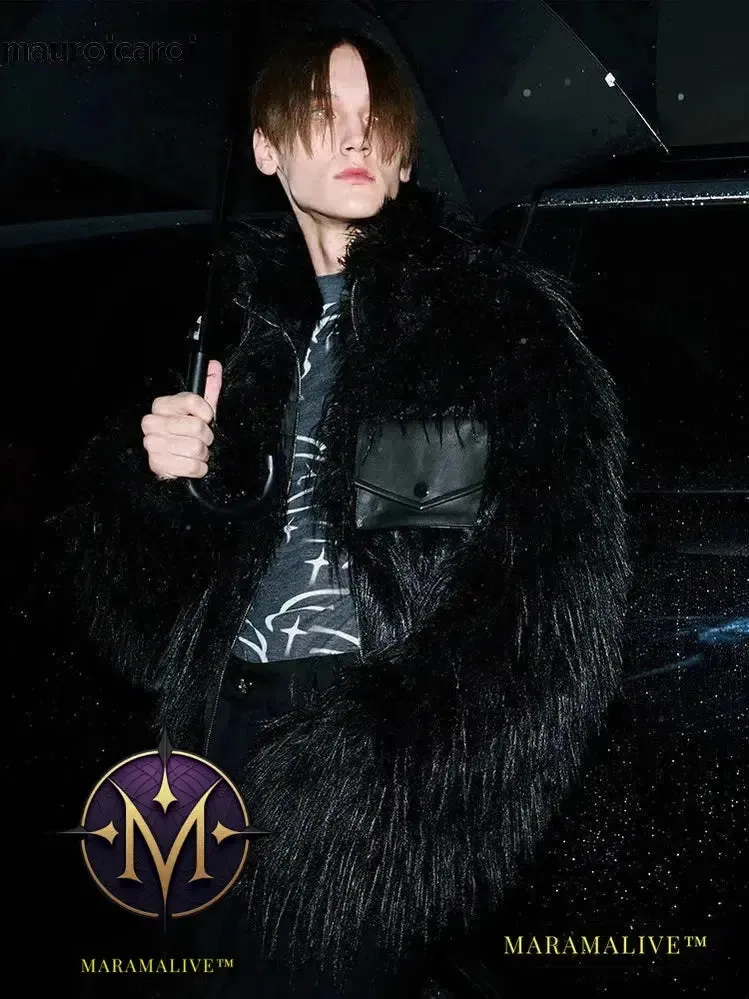 Winter Cool Handsome Black Thick Warm Soft Patchwork Faux Fur Coat Men Luxury Designer Clothing Fluffy Jacket 2023
