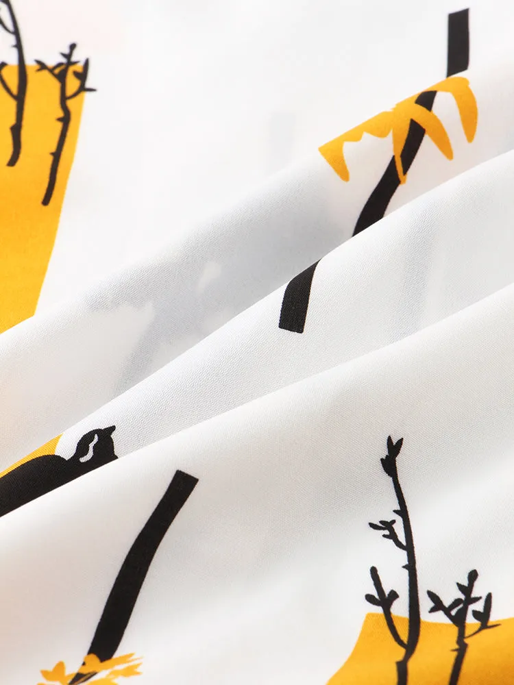 Women Abstract Tree Painted Lapel Collar Loose Casual Shirts